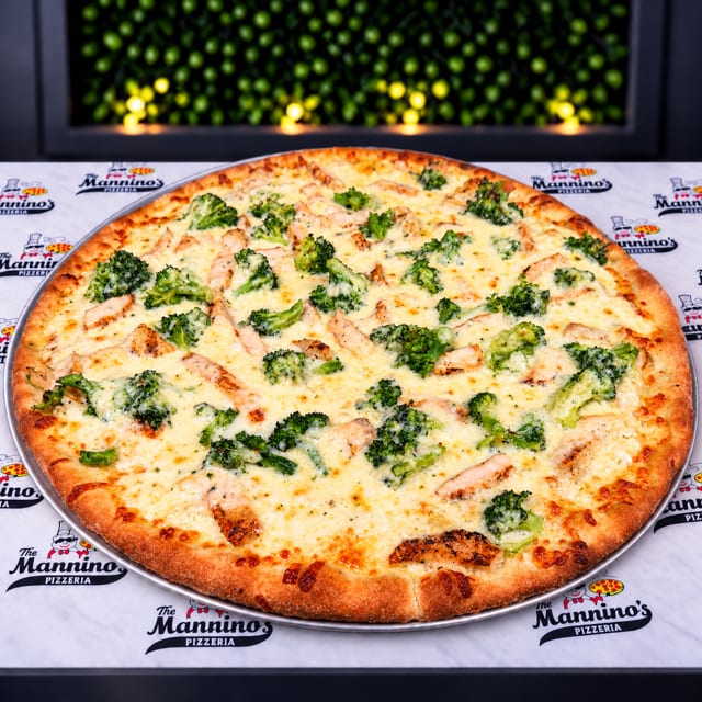 Chicken, Broccoli, Alfredo Pizza.