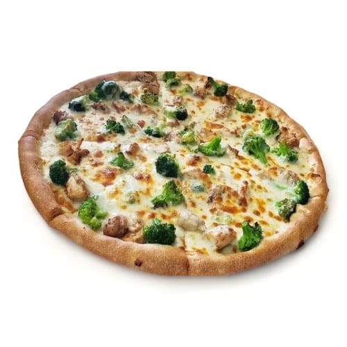 Chicken, Broccoli, Alfredo Pizza.