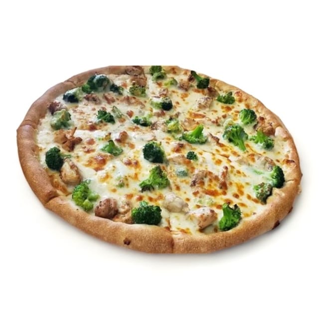 Chicken, Broccoli, Alfredo Pizza.