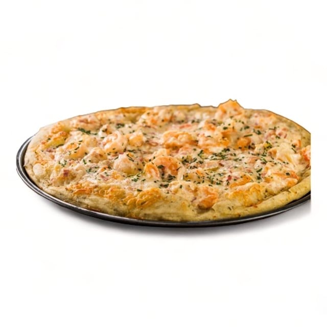 Shrimp Alfredo Pizza.