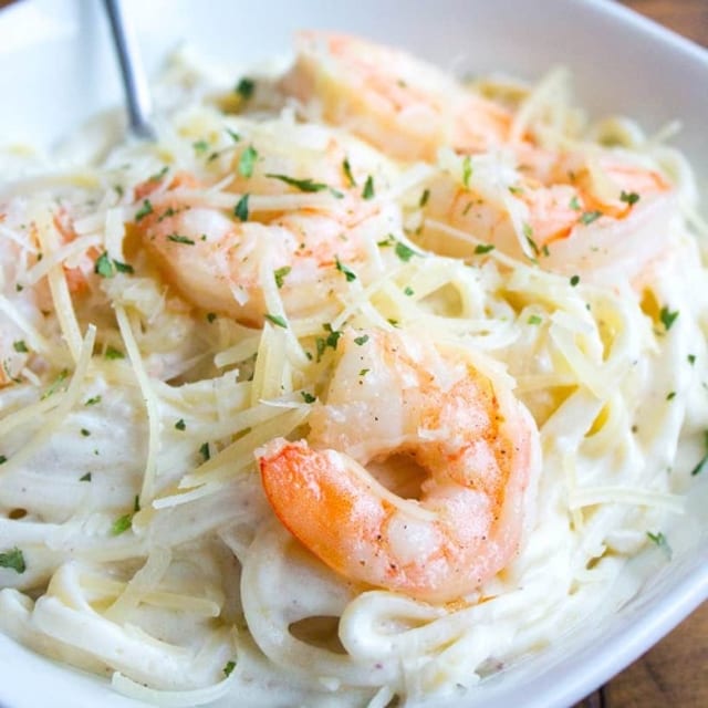 Linguine Shrimp Alfredo.