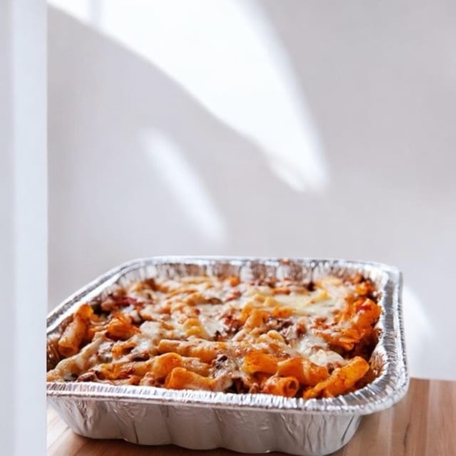 Baked Ziti Tray, Salad & Bread.
